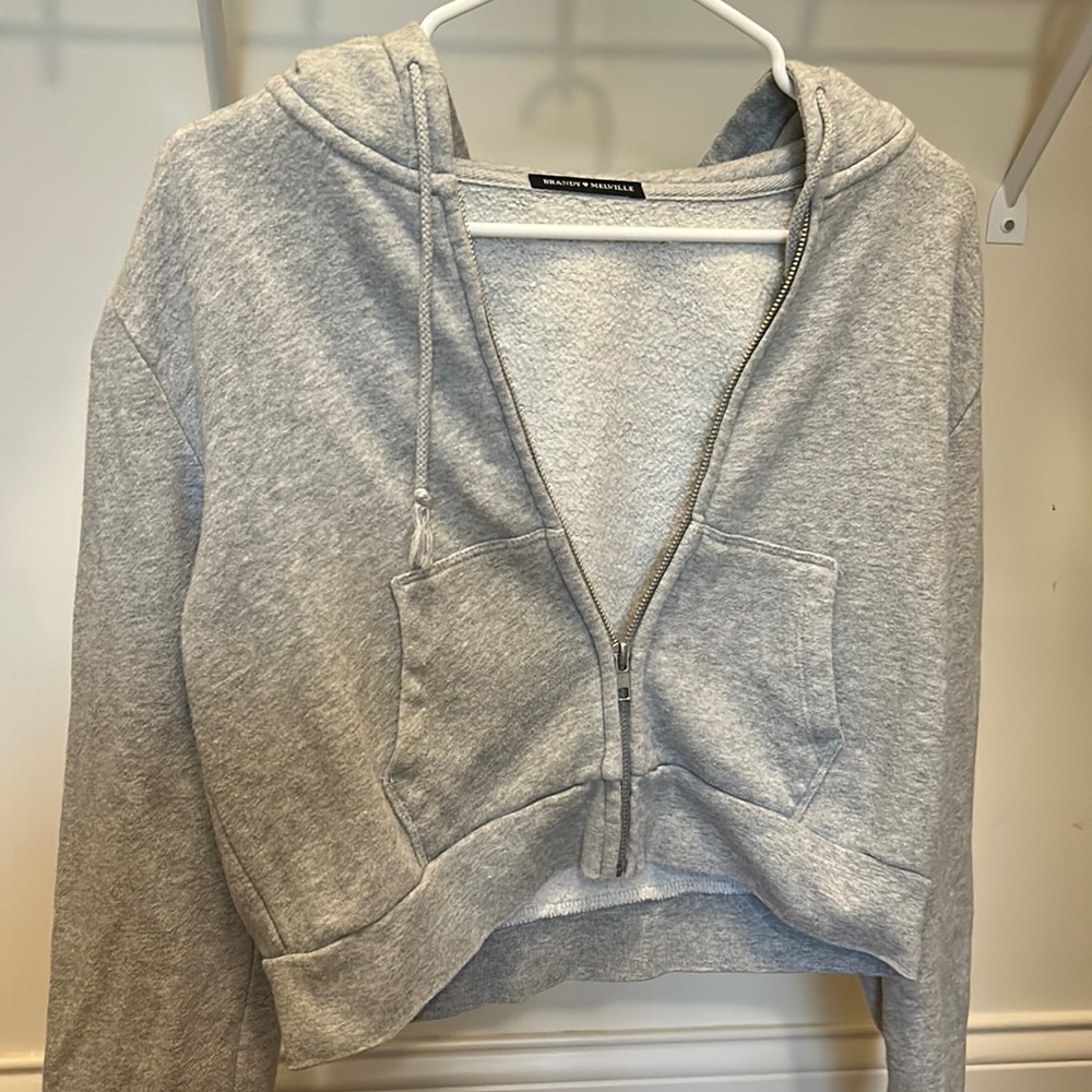 brandy mellville cropped jacket with hood